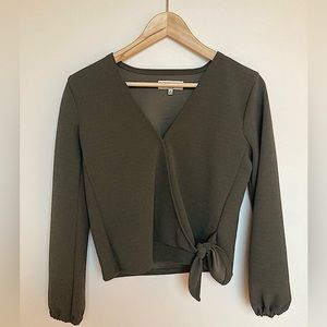 Madewell Texture and Thread Wrap-Tie Top Green color, Size XS